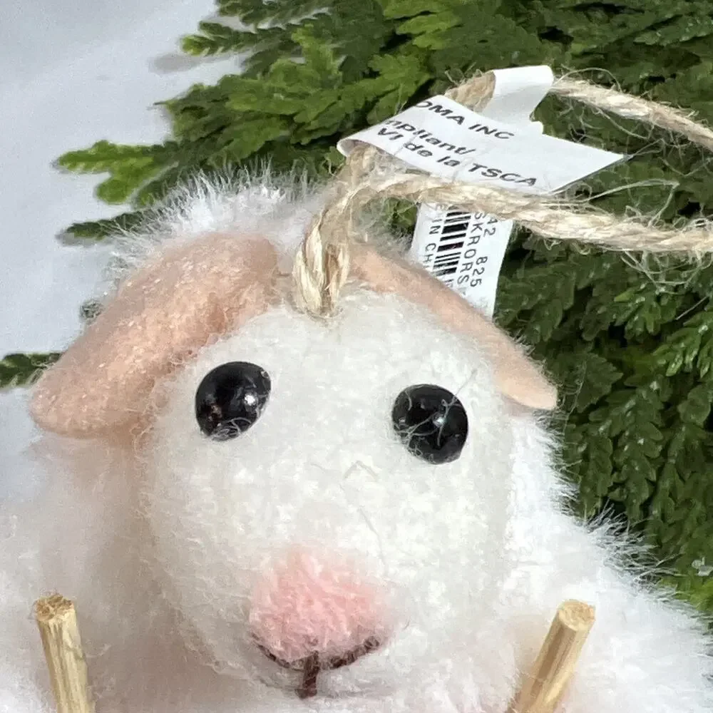 West Elm Felt Mouse Skier Christmas Ornament Furry White Coat Skiing Ski